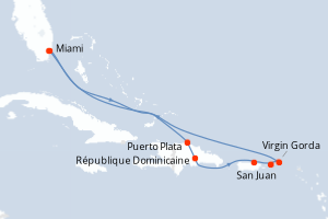 carte itinéraire croisière Caraïbes Bahamas 9 jours au départ du port de Miami