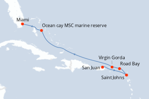 carte itinéraire croisière Caraïbes Bahamas 7 jours au départ du port de San Juan