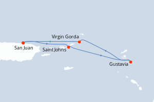 Carte de l'itinéraire de croisière San Juan-San Juan d'une durée de 4 jours