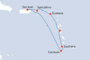 Carte de l'itinéraire de croisière San Juan-San Juan d'une durée de 7 jours