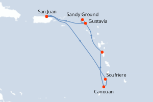 Carte de l'itinéraire de croisière San Juan-San Juan d'une durée de 7 jours