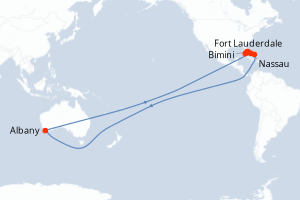 Carte de l'itinéraire de croisière Fort Lauderdale-Fort Lauderdale d'une durée de 7 jours