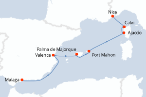 carte itinéraire croisière Méditerranée 7 jours au départ du port de Malaga