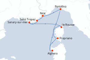 Carte de l'itinéraire de croisière Nice-Nice d'une durée de 7 jours