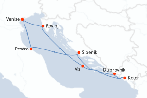 carte itinéraire croisière Adriatique 7 jours au départ du port de Venise