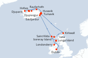 Carte de l'itinéraire de croisière Dublin-Dublin d'une durée de 14 jours