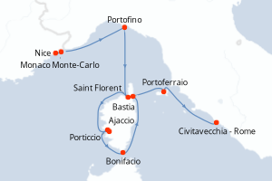 carte itinéraire croisière Méditerranée 8 jours au départ du port de Nice