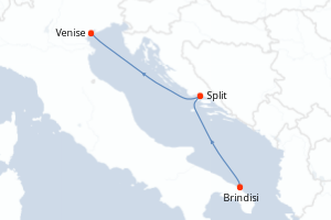 carte itinéraire croisière Adriatique 2 jours au départ du port de Brindisi
