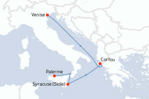 carte itinéraire croisière Adriatique 5 jours au départ du port de Venise