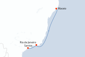 Carte de l'itinéraire de croisière Santos-Maceio d'une durée de 4 jours