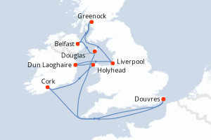 Carte de l'itinéraire de croisière Douvres-Douvres d'une durée de 10 jours
