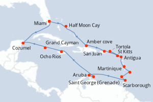 carte itinéraire croisière Caraïbes Bahamas 21 jours au départ du port de Miami