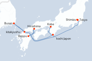 carte itinéraire croisière Asie 9 jours au départ du port de Tokyo
