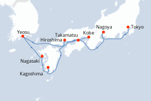 Carte de l'itinéraire de croisière Kobe-Tokyo d'une durée de 9 jours