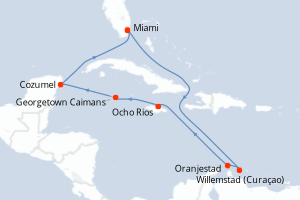 carte itinéraire croisière Caraïbes Bahamas 10 jours au départ du port de Miami