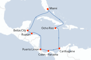carte itinéraire croisière Caraïbes Bahamas 11 jours au départ du port de Miami