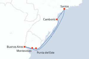 Carte de l'itinéraire de croisière Santos-Santos d'une durée de 8 jours