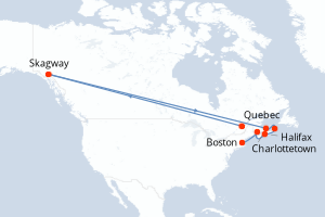 Carte de l'itinéraire de croisière Quebec-Boston d'une durée de 10 jours