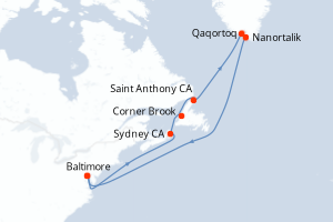carte itinéraire croisière Amérique du Nord 14 jours au départ du port de Baltimore