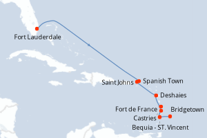 carte itinéraire croisière Caraïbes Bahamas 10 jours au départ du port de Fort Lauderdale