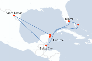 carte itinéraire croisière Caraïbes Bahamas 8 jours au départ du port de Miami