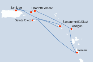 carte itinéraire croisière Caraïbes Bahamas 7 jours au départ du port de San Juan