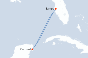 carte itinéraire croisière Caraïbes Mexique 4 jours au départ du port de Tampa