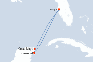 carte itinéraire croisière Caraïbes Mexique 5 jours au départ du port de Tampa
