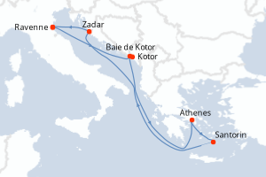 carte itinéraire croisière Adriatique 7 jours au départ du port de Ravenne