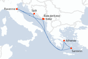 carte itinéraire croisière Adriatique 7 jours au départ du port de Ravenne
