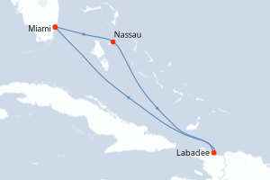 carte itinéraire croisière Caraïbes Bahamas 5 jours au départ du port de Miami