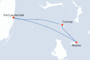 carte itinéraire croisière Caraïbes Bahamas 3 jours au départ du port de Fort Lauderdale