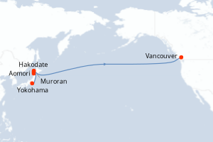 carte itinéraire croisière Alaska 14 jours au départ du port de Yokohama