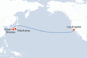 carte itinéraire croisière Amérique du Nord 16 jours au départ du port de Yokohama
