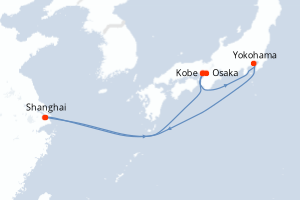 Carte de l'itinéraire de croisière Shanghai-Shanghai d'une durée de 7 jours