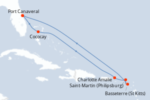 carte itinéraire croisière Caraïbes Bahamas 7 jours au départ du port de Port Canaveral