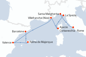 carte itinéraire croisière Méditerranée 7 jours au départ du port de Barcelone
