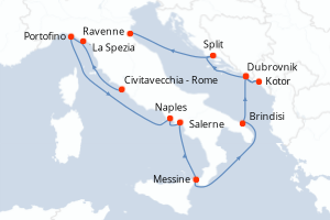 carte itinéraire croisière Sicile 10 jours au départ du port de Civitavecchia - Rome