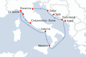 carte itinéraire croisière Sicile 11 jours au départ du port de Civitavecchia - Rome