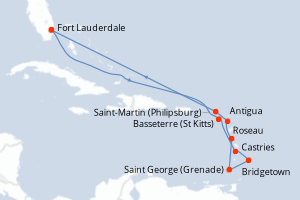 carte itinéraire croisière Caraïbes Bahamas 11 jours au départ du port de Fort Lauderdale