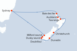 carte itinéraire croisière Australie Nouvelle Zélande 12 jours au départ du port de Sydney