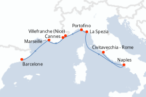 carte itinéraire croisière Méditerranée 9 jours au départ du port de Civitavecchia - Rome