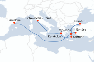 carte itinéraire croisière Méditerranée 10 jours au départ du port de Barcelone