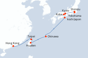 carte itinéraire croisière Asie 14 jours au départ du port de Yokohama