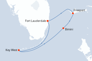 Carte de l'itinéraire de croisière Fort Lauderdale-Fort Lauderdale d'une durée de 4 jours