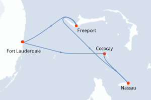 carte itinéraire croisière Caraïbes Bahamas 4 jours au départ du port de Fort Lauderdale