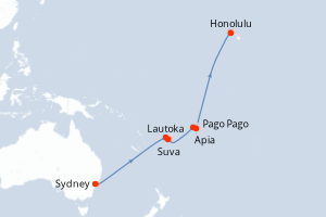 Carte de l'itinéraire de croisière Sydney-Honolulu d'une durée de 14 jours