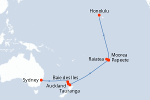 carte itinéraire croisière Australie Nouvelle Zélande 20 jours au départ du port de Honolulu