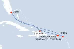 Carte de l'itinéraire de croisière Miami-Miami d'une durée de 7 jours