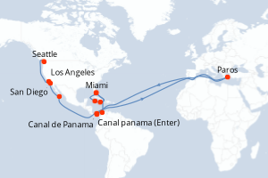 carte itinéraire croisière Caraïbes Bahamas 24 jours au départ du port de Seattle